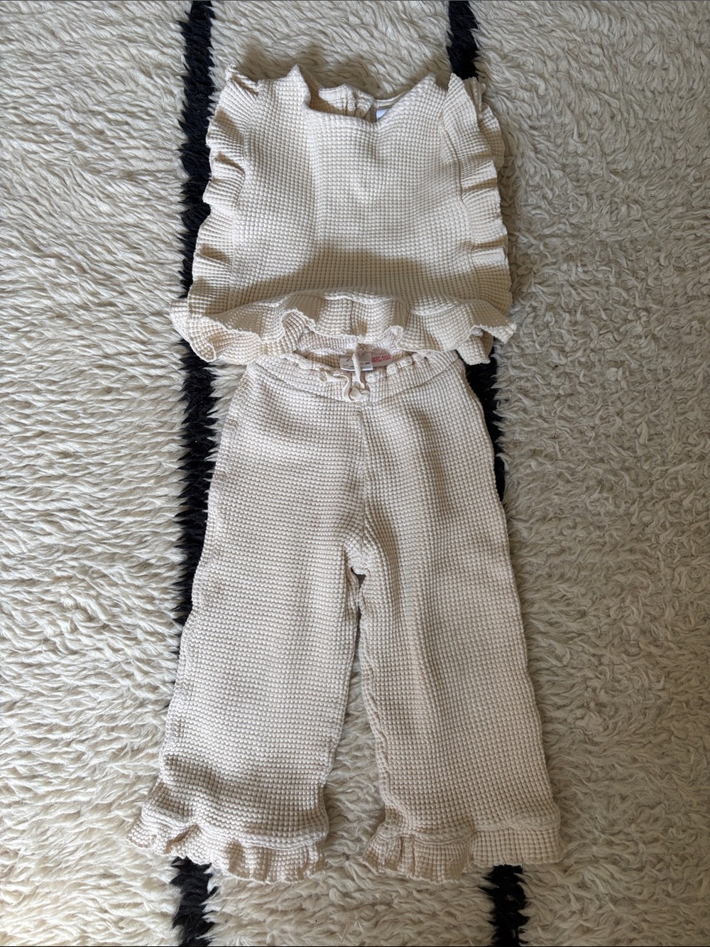 Zara Kids Ecru Ruffle Waffle Vest and Culottes